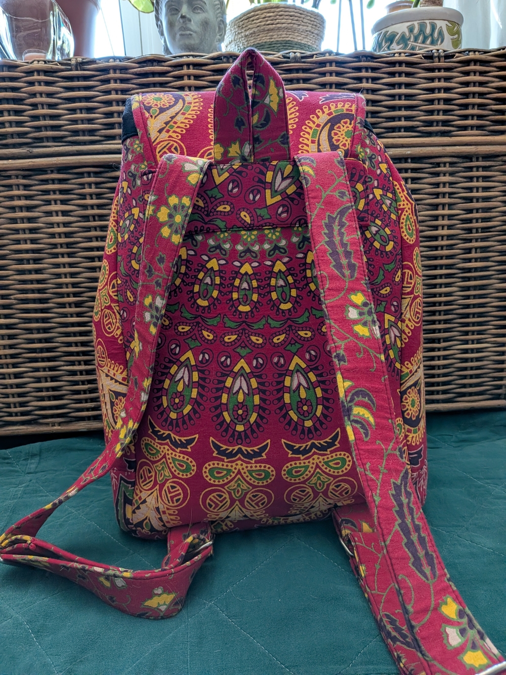 Bohemian Red Patterned Drawstring Backpack - Picture 2 of 4